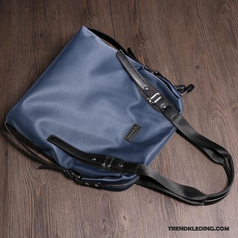 Handtas Heren Casual Oxford Canvas Leer Doek Verticaal Zwart