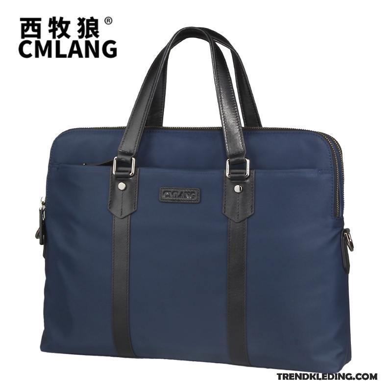 Handtas Heren Grote Capaciteit Aktetas Business Computer Tas Canvas Messenger Tas Donkerblauw