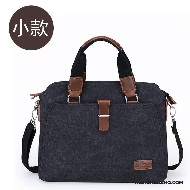 Handtas Heren Schoudertas 14 Inch Business Messenger Tas Casual Canvas Donkerblauw