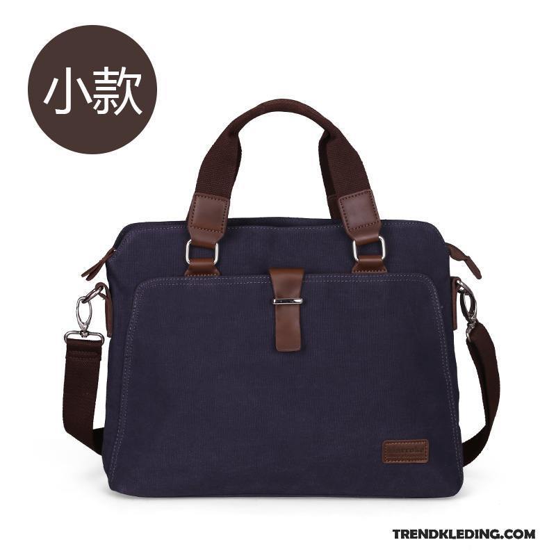 Handtas Heren Schoudertas 14 Inch Business Messenger Tas Casual Canvas Donkerblauw