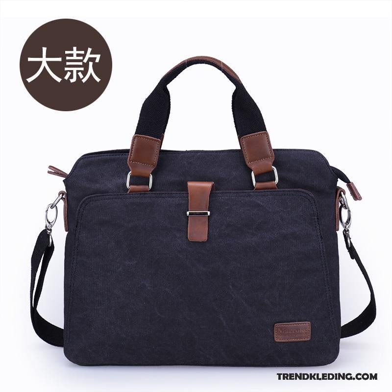 Handtas Heren Schoudertas 14 Inch Business Messenger Tas Casual Canvas Donkerblauw