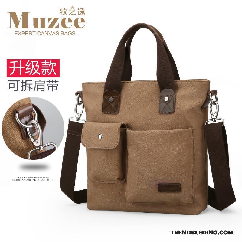 Handtas Heren Schoudertas Casual Trend Aktetas Canvas Business Kaki
