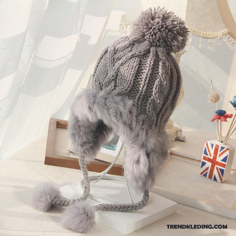 Hoed Dames Herfst Pluche Winter Verdikken Schattig Pompom Zwart