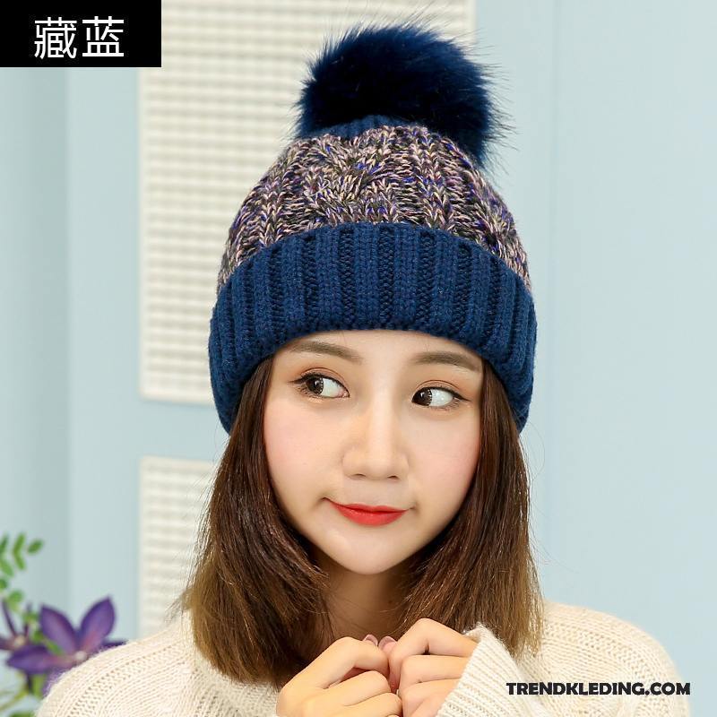 Hoed Dames Herfst Winter Breien Muts Trend Pompom Gehoorbescherming Kleur