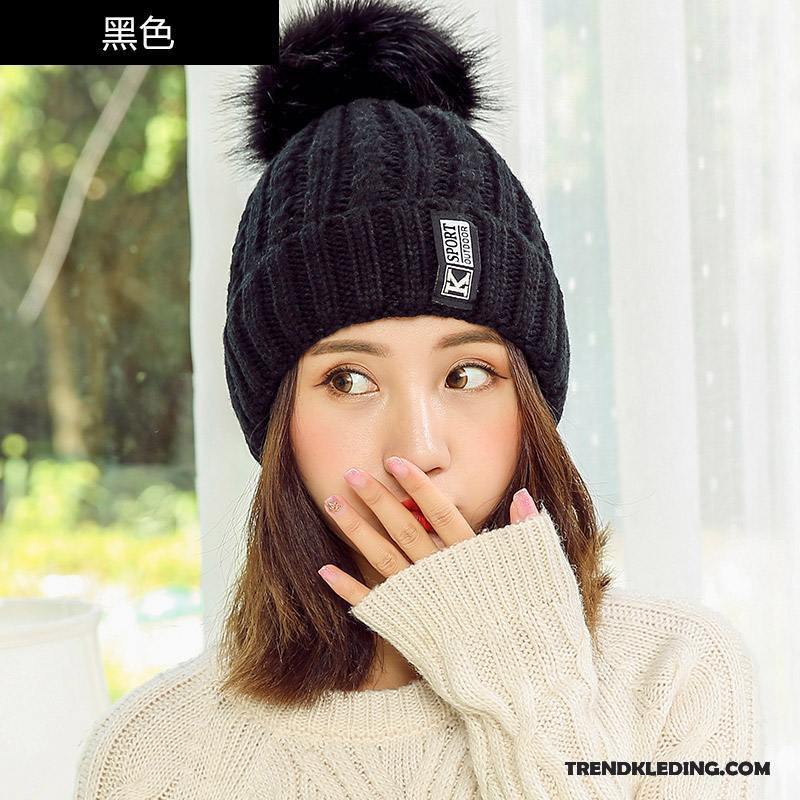 Hoed Dames Herfst Winter Breien Muts Trend Pompom Gehoorbescherming Kleur