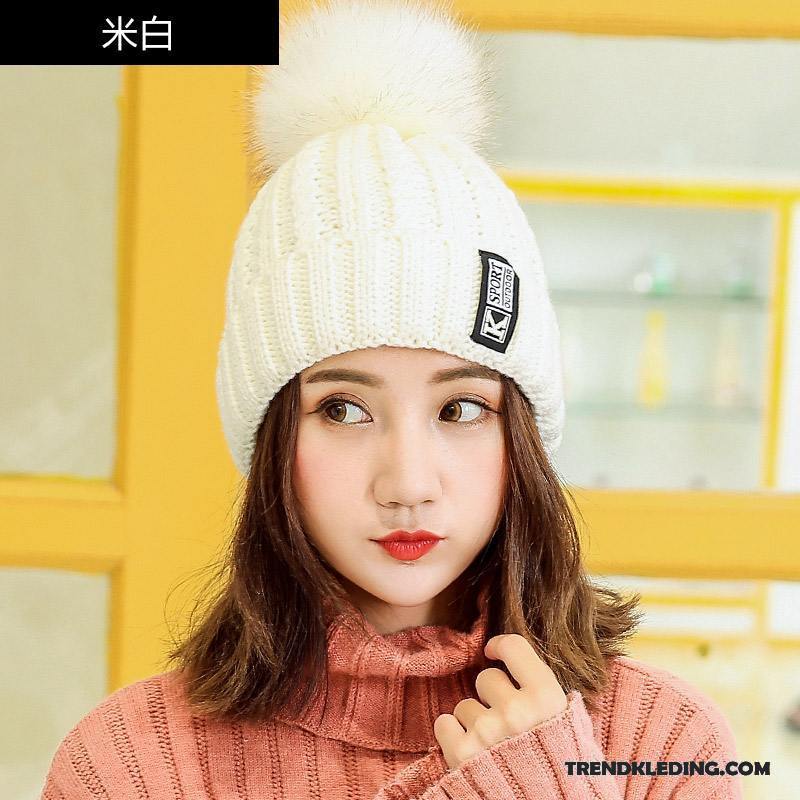 Hoed Dames Herfst Winter Breien Muts Trend Pompom Gehoorbescherming Kleur