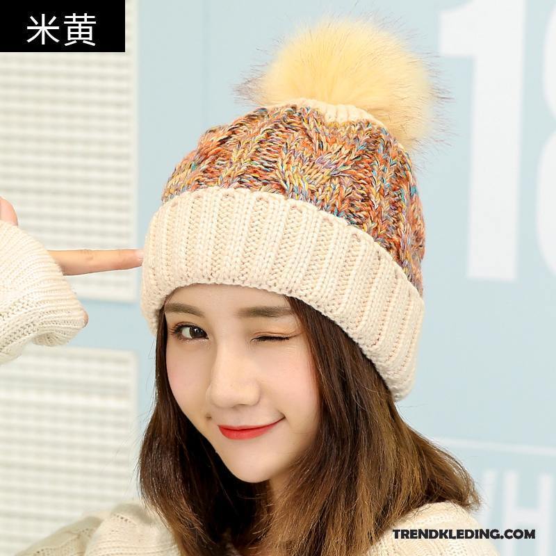 Hoed Dames Herfst Winter Breien Muts Trend Pompom Gehoorbescherming Kleur