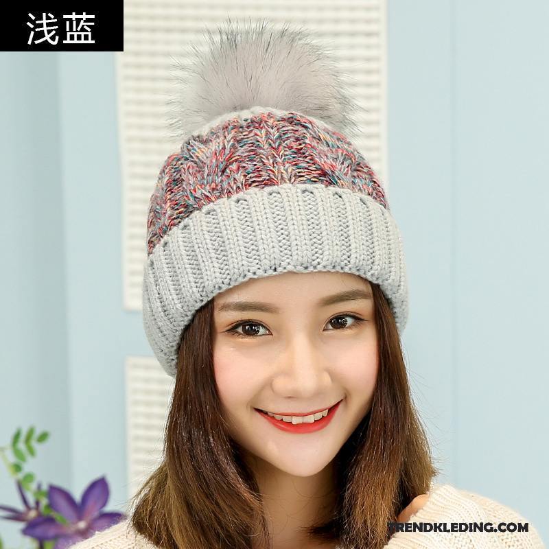 Hoed Dames Herfst Winter Breien Muts Trend Pompom Gehoorbescherming Kleur