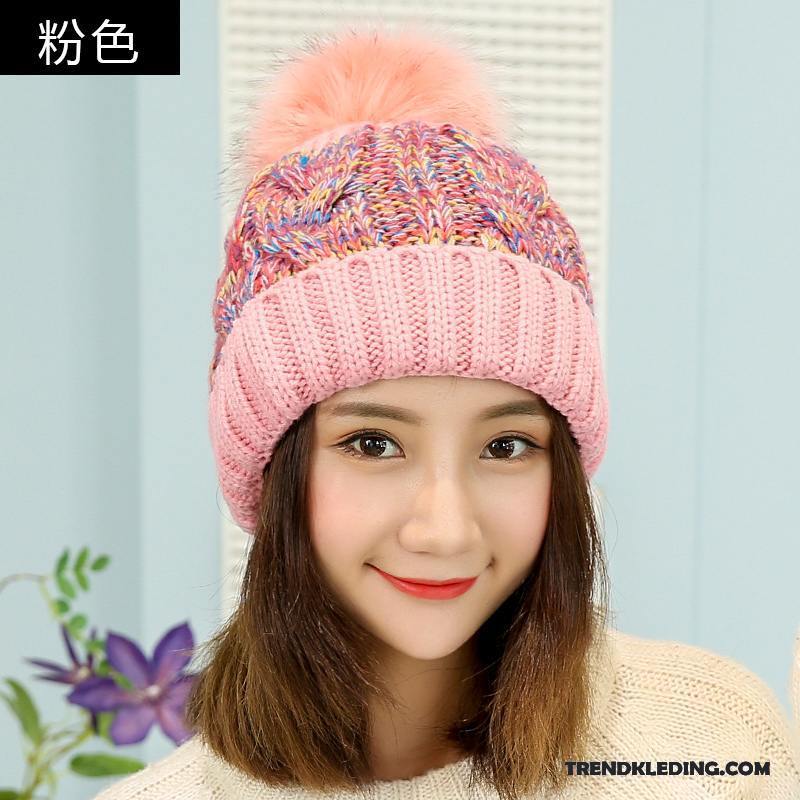 Hoed Dames Herfst Winter Breien Muts Trend Pompom Gehoorbescherming Kleur