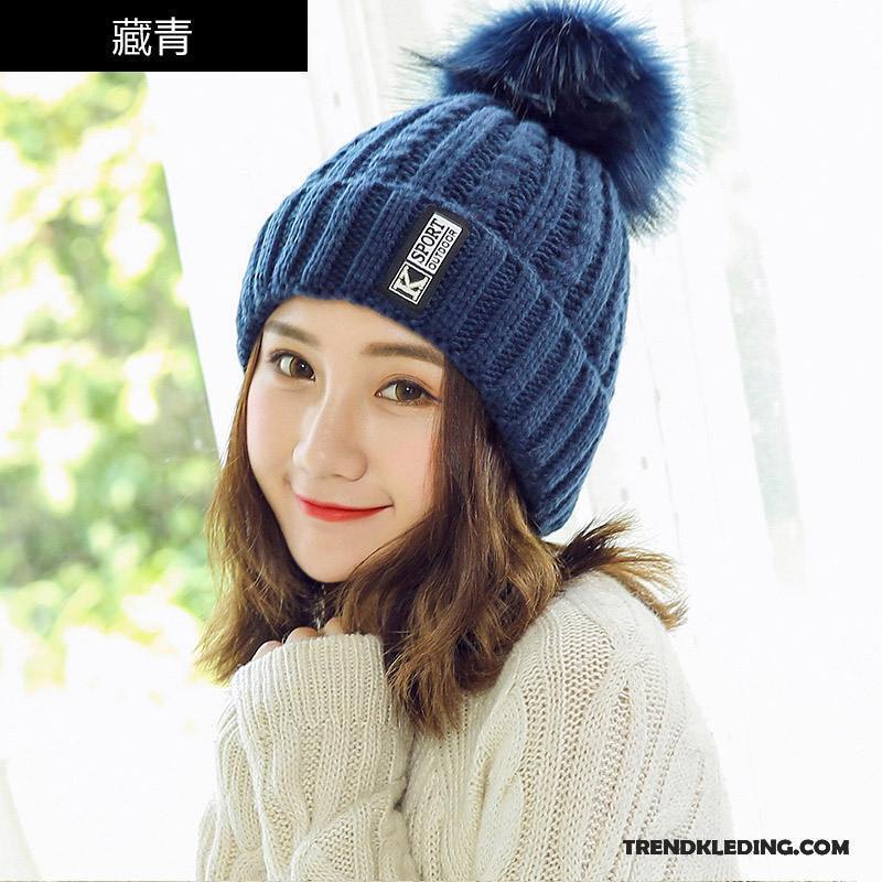 Hoed Dames Herfst Winter Breien Muts Trend Pompom Gehoorbescherming Kleur