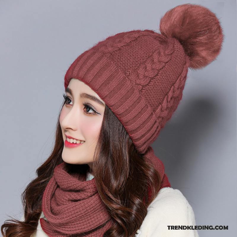 Hoed Dames Trend Pompom Wollen Muts Winter Blijf Warm Konijn Grijs