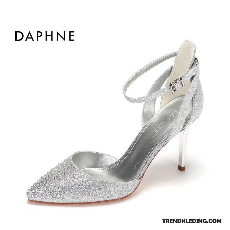 Hoge Hakken Dames Elegante Met Strass Punt Super Dunne Pumps Zilver