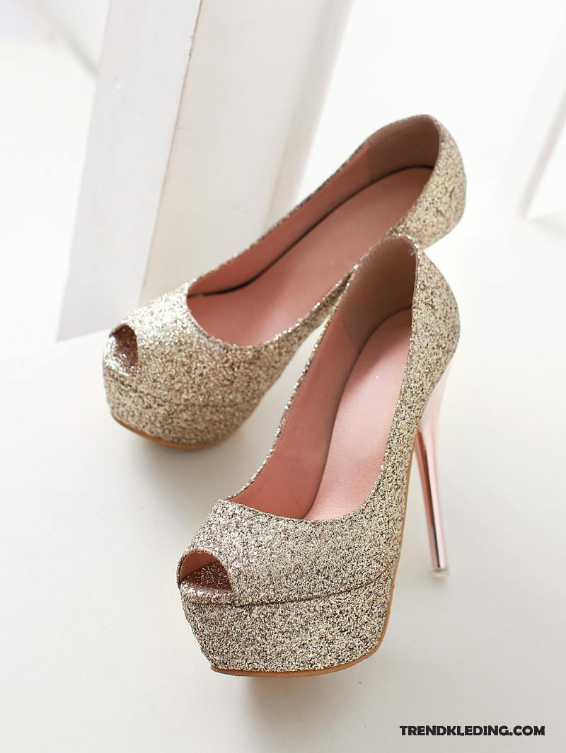 Hoge Hakken Dames Platform Schoenen Pumps Voorjaar Pailletten Sandaal Goud