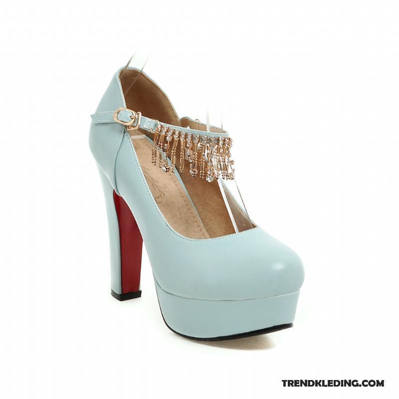 Hoge Hakken Dames Platform Voorjaar Schoenen Zomer Pumps Dikke Zool Blauw Zwart Licht