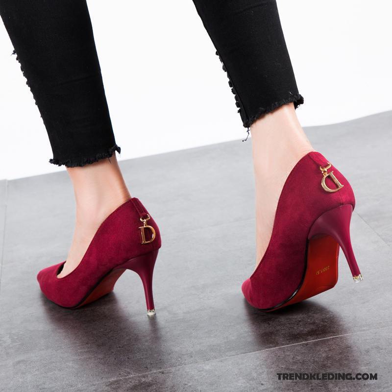 Hoge Hakken Dames Punt Vrouwen Dunne Etiquette Suede Schoenen Rood Groen