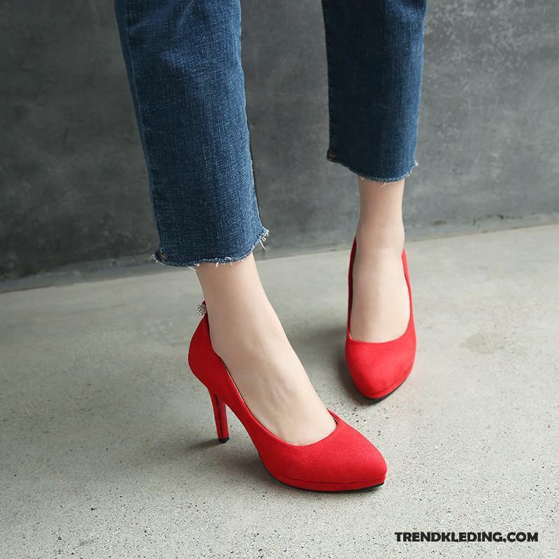 Hoge Hakken Dames Student Werk Pumps Punt Vrouwen Schoenen Rood Zwart