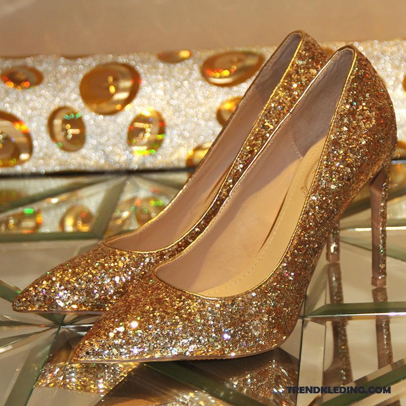 Hoge Hakken Dames Trouwschoenen Pumps Vrouwen Pailletten Zilver Goud