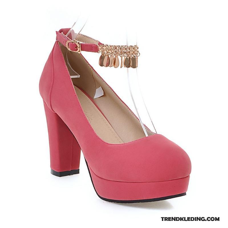 Hoge Hakken Dames Vrouwen Herfst Dikke Zool Platform Schoenen Pumps Roze Rood Licht