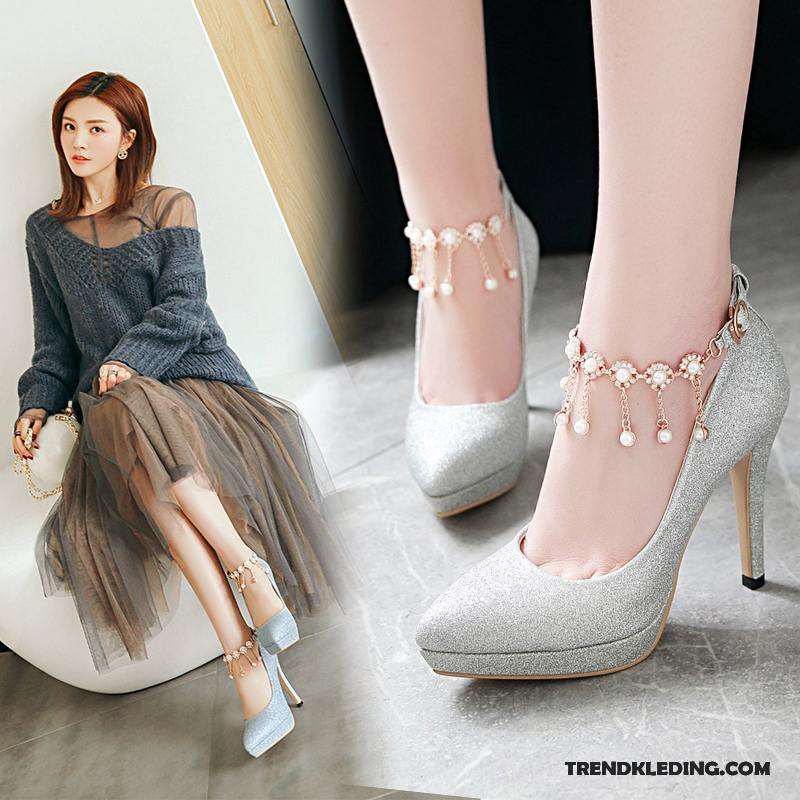 Hoge Hakken Dames Vrouwen Met Strass Schoenen Sexy Pumps Kwastjes Zilver Goud