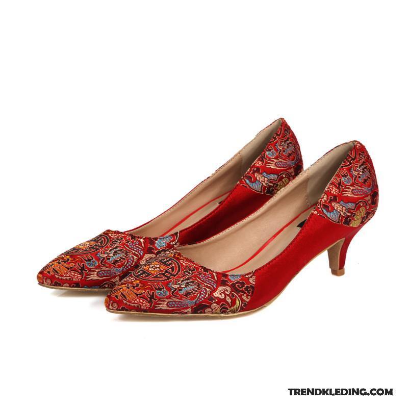 Hoge Hakken Dames Vrouwen Trouwschoenen Pumps Bruiloft Grote Maten Geborduurde Rood