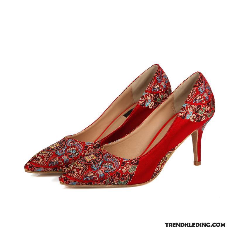 Hoge Hakken Dames Vrouwen Trouwschoenen Pumps Bruiloft Grote Maten Geborduurde Rood