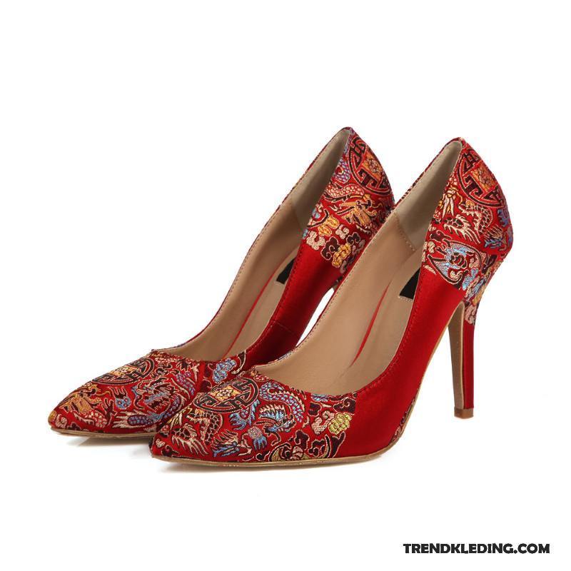 Hoge Hakken Dames Vrouwen Trouwschoenen Pumps Bruiloft Grote Maten Geborduurde Rood