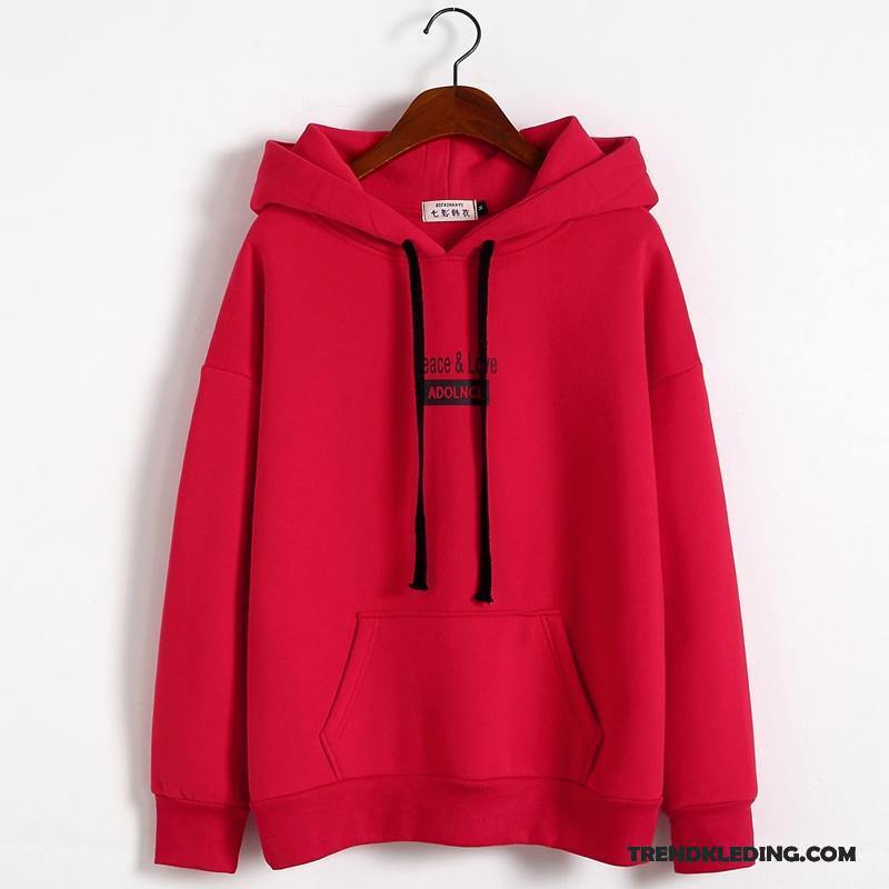 Hoodie Dames Dikke Winter Kleding Vet Jas Letter Jasje Rood