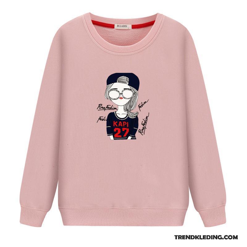 Hoodie Dames Jasje Student Losse Voorjaar Ronde Hals Pullover Wit