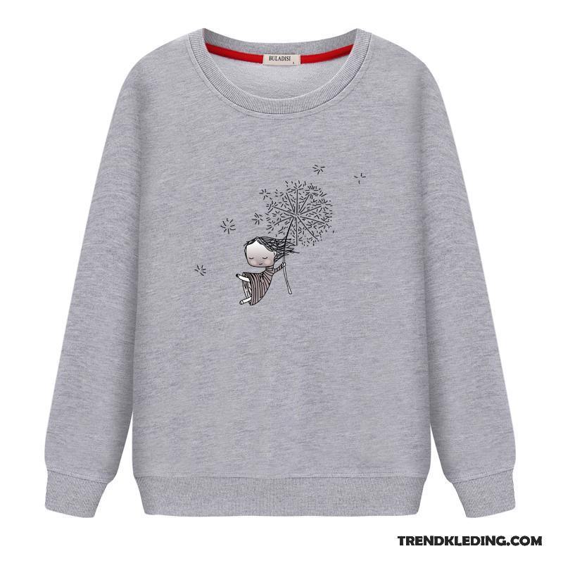 Hoodie Dames Jasje Student Losse Voorjaar Ronde Hals Pullover Wit