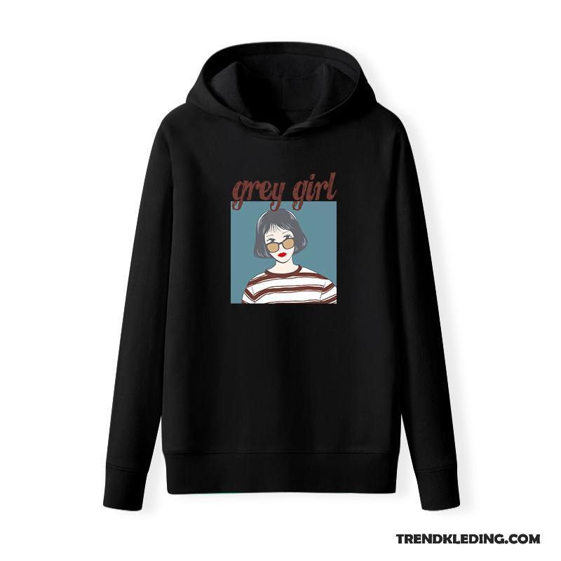 Hoodie Dames Katoen Jasje Voorjaar Dunne Pullover Lange Mouwen Zwart Grijs