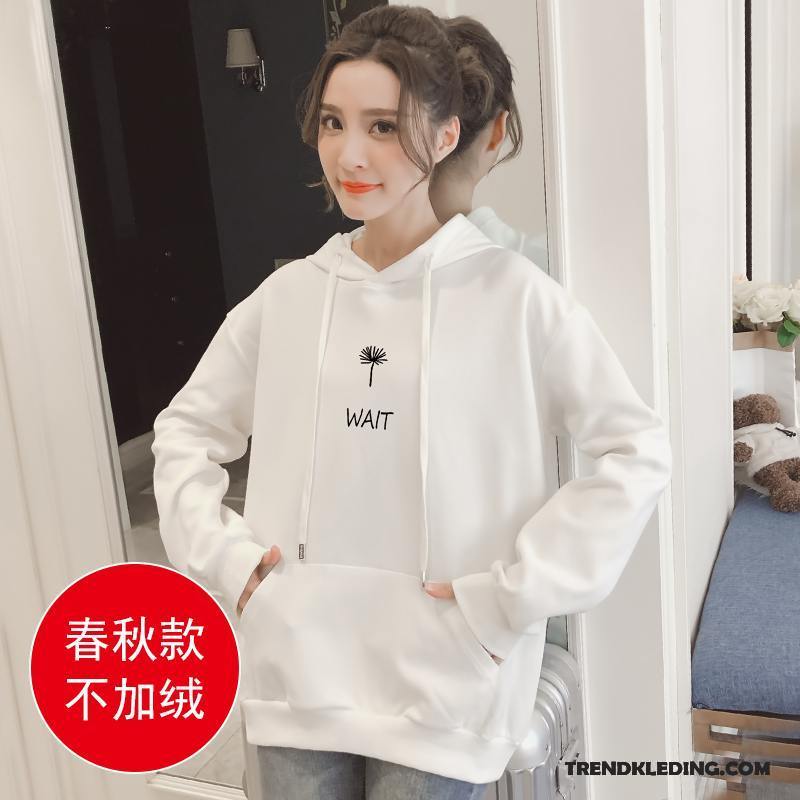Hoodie Dames Pullover Student Losse Met Capuchon Jas Super Wit