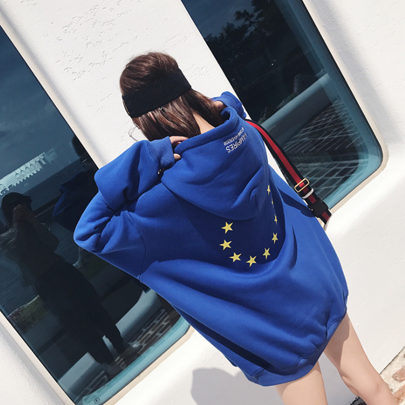 Hoodie Dames Super Losse Trendy Merk Blauw