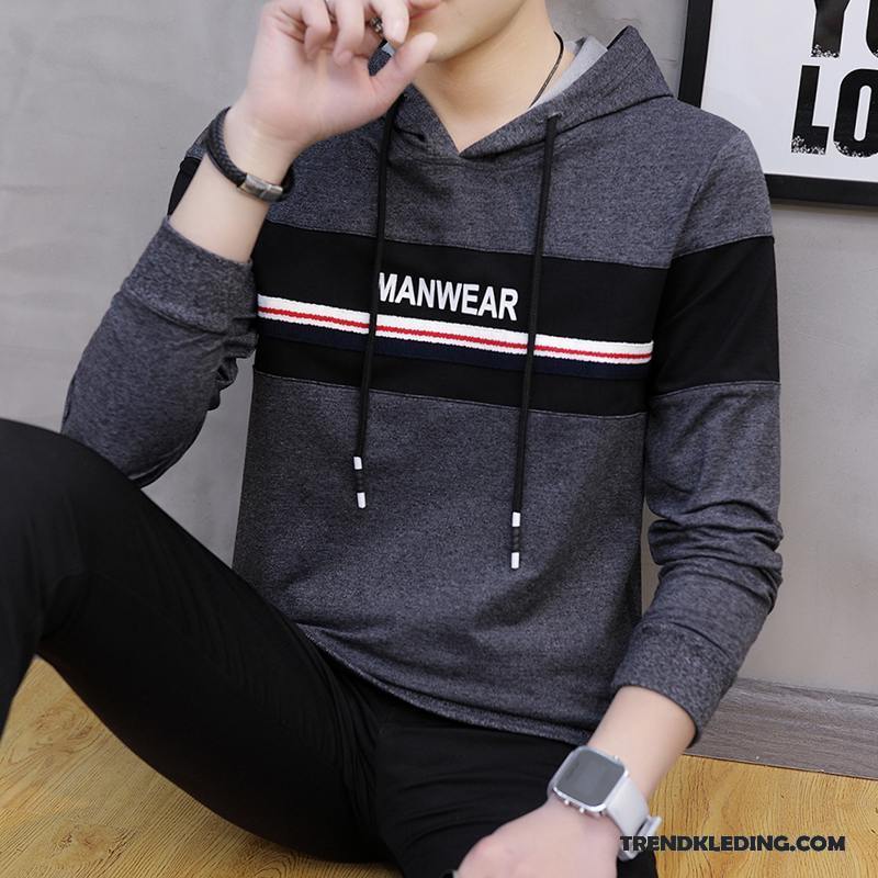 Hoodie Heren Pullover Trend Met Capuchon Mooi Student Casual Grijs Donker