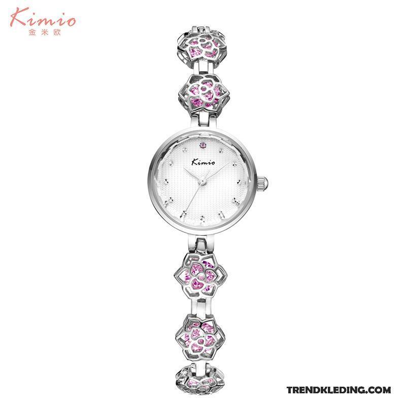 Horloge Dames Armbanden Persoonlijkheid Strass Quartz Horloge Student Bloemen Roze