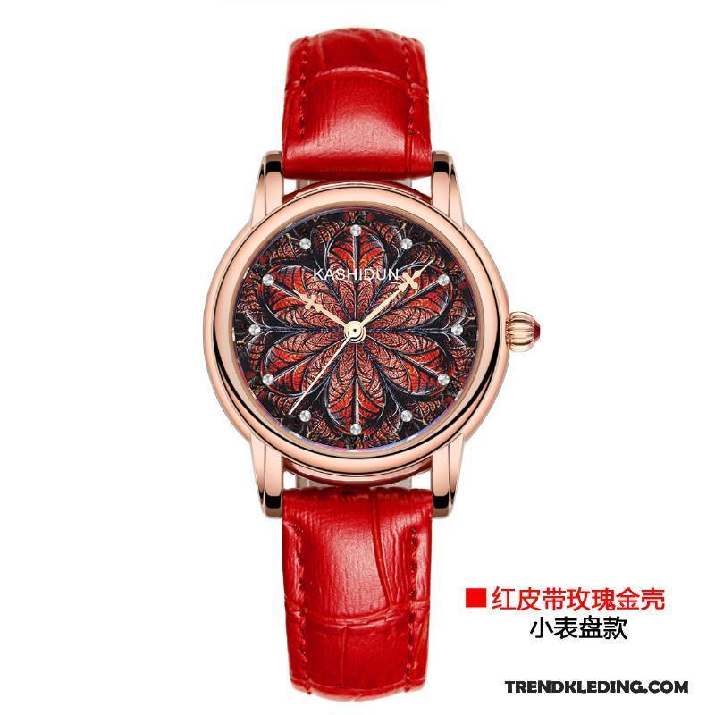 Horloge Dames Echt Leer Waterdicht Riem Trend Quartz Horloge Student Roze Zwart Goud