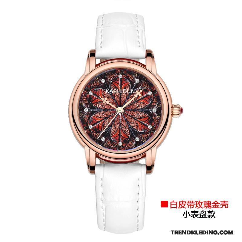 Horloge Dames Echt Leer Waterdicht Riem Trend Quartz Horloge Student Roze Zwart Goud