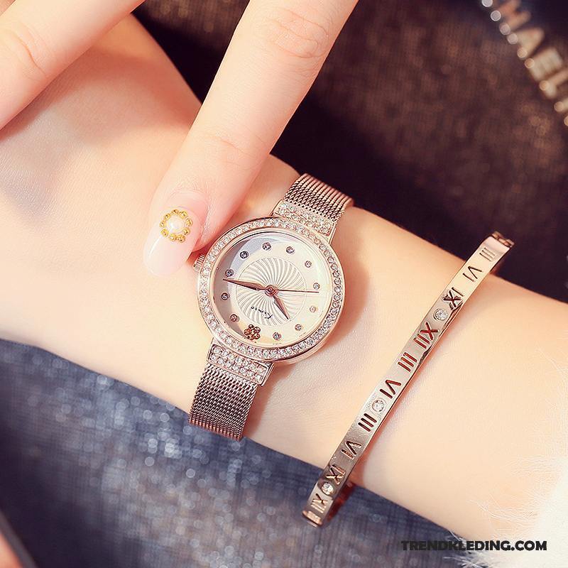Horloge Dames Quartz Horloge Ketting Mode Casual Elegante Waterdicht Roze Rood Goud