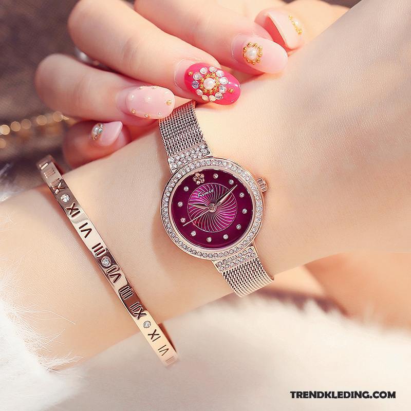 Horloge Dames Quartz Horloge Ketting Mode Casual Elegante Waterdicht Roze Rood Goud