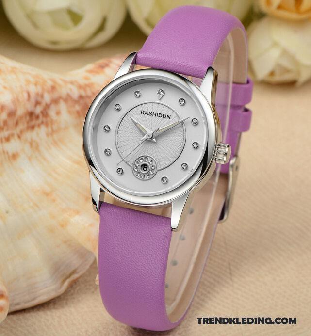 Horloge Dames Trend Lichtende Nachtwolken Leer Mode Strass Student Roze Zilver