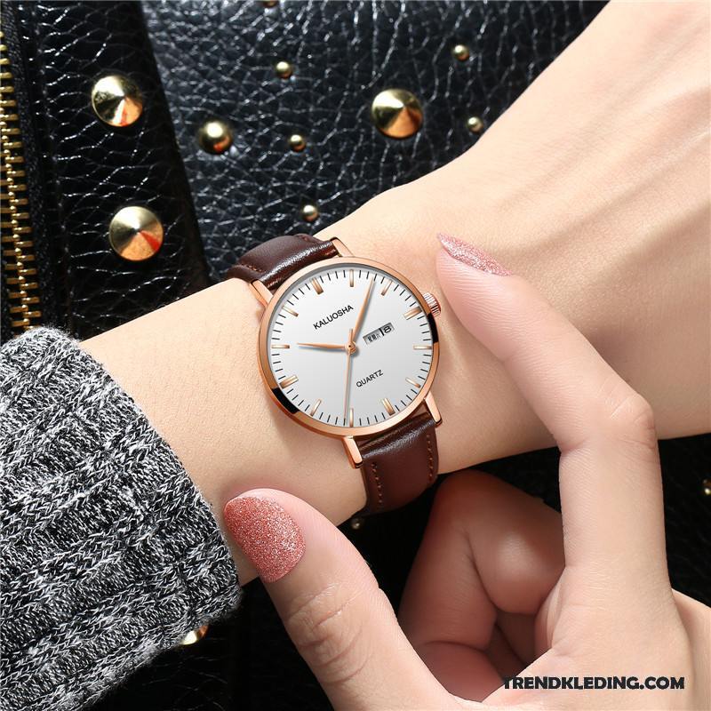 Horloge Dames Trend Waterdicht Elegante Dubbele Kalender Riem Mode Wit