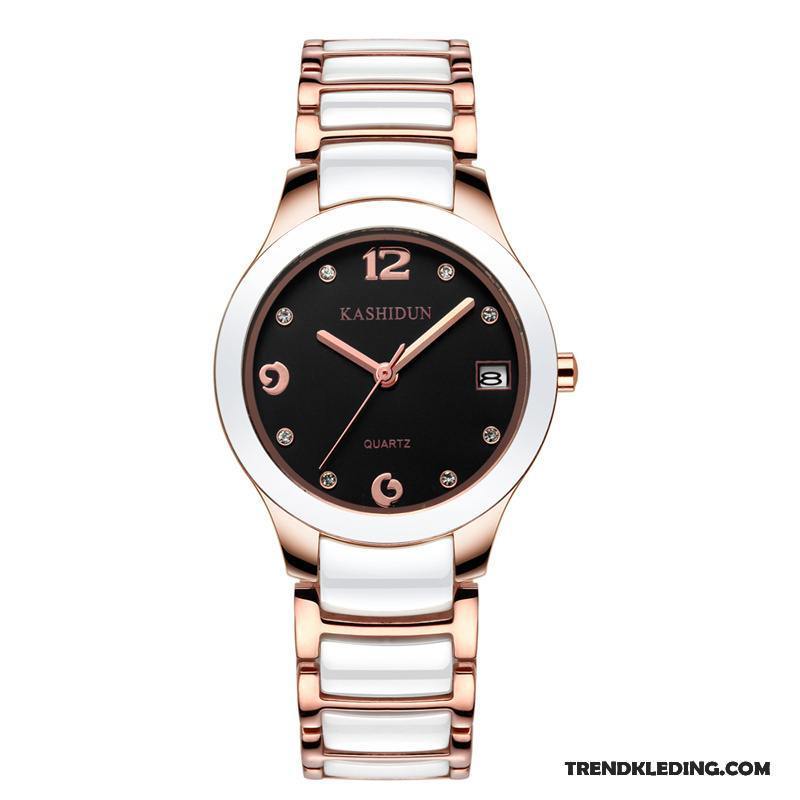 Horloge Dames Trend Waterdicht Strass Quartz Horloge Roestvrij Staal Keramiek Roze Wit Goud
