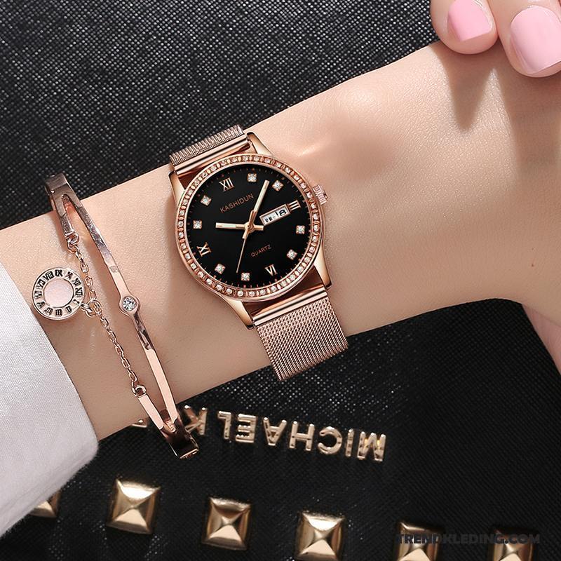 Horloge Dames Waterdicht Quartz Horloge Mode Dubbele Kalender Casual Student Roze Purper Wit Goud