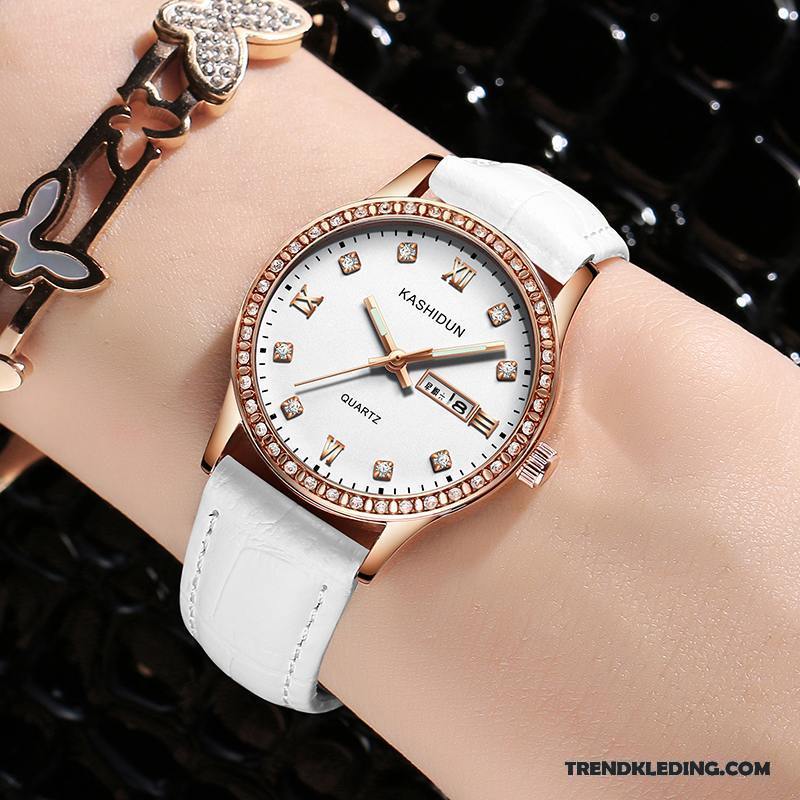 Horloge Dames Waterdicht Quartz Horloge Mode Dubbele Kalender Casual Student Roze Purper Wit Goud