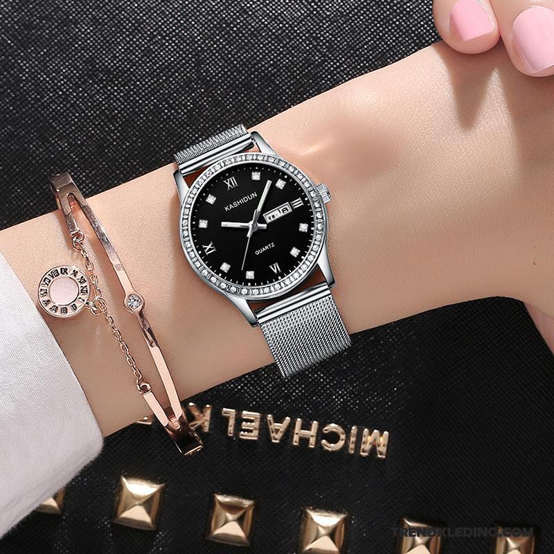 Horloge Dames Waterdicht Quartz Horloge Mode Dubbele Kalender Casual Student Roze Purper Wit Goud