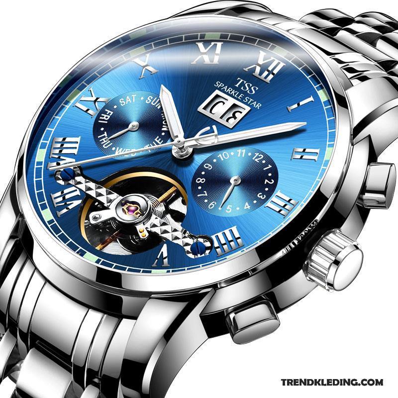 Horloge Heren Automatisch Trend Echte Waterdicht Casual Eenvoudig Blauw Zwart Gouden