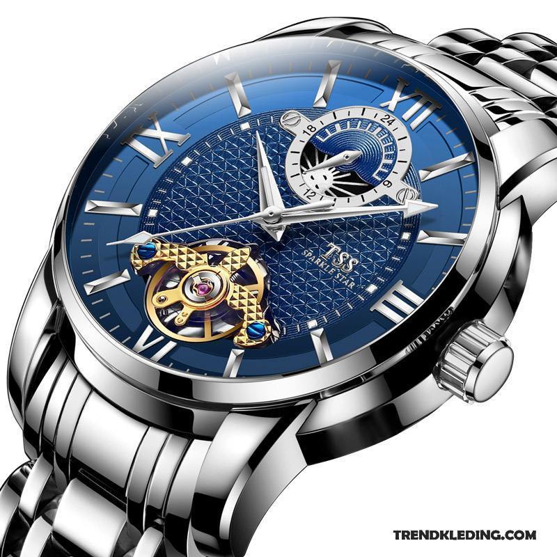 Horloge Heren Automatisch Trend Echte Waterdicht Casual Eenvoudig Blauw Zwart Gouden