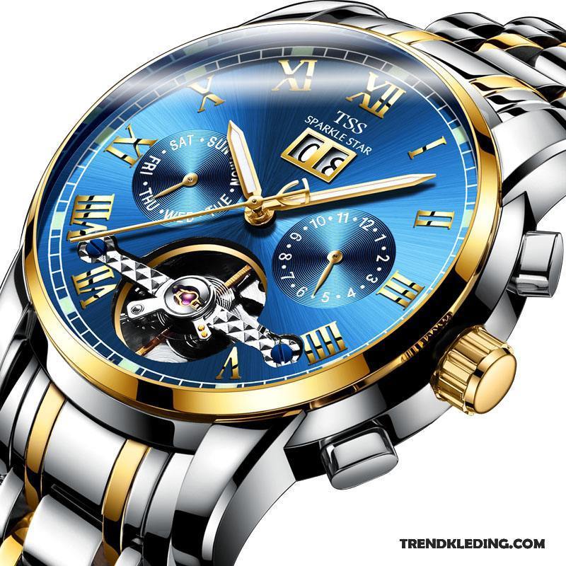 Horloge Heren Automatisch Trend Echte Waterdicht Casual Eenvoudig Blauw Zwart Gouden