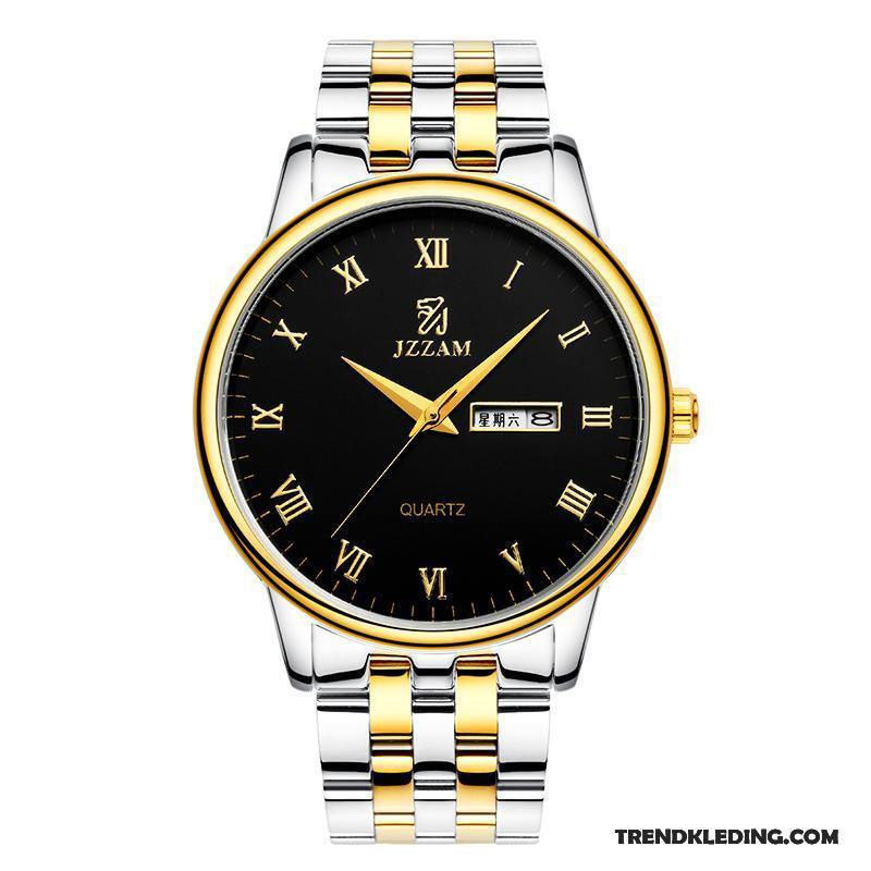 Horloge Heren Business Eenvoudig Casual Trend Waterdicht Riem Zwart Gouden