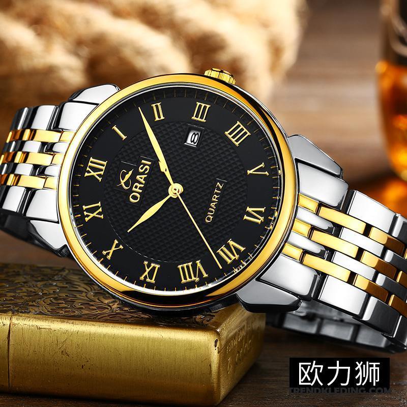 Horloge Heren Business Eenvoudig Casual Trend Waterdicht Riem Zwart Gouden