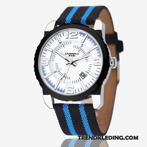 Horloge Heren Canvas Eenvoudig Sport Nylon Student Tiener Blauw Rood Wit